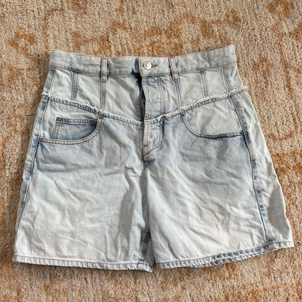 Isabel Marant Oreta Denim High Rise 100% Cotton Button Fly Shorts Size 40 (US30) - Picture 2 of 14